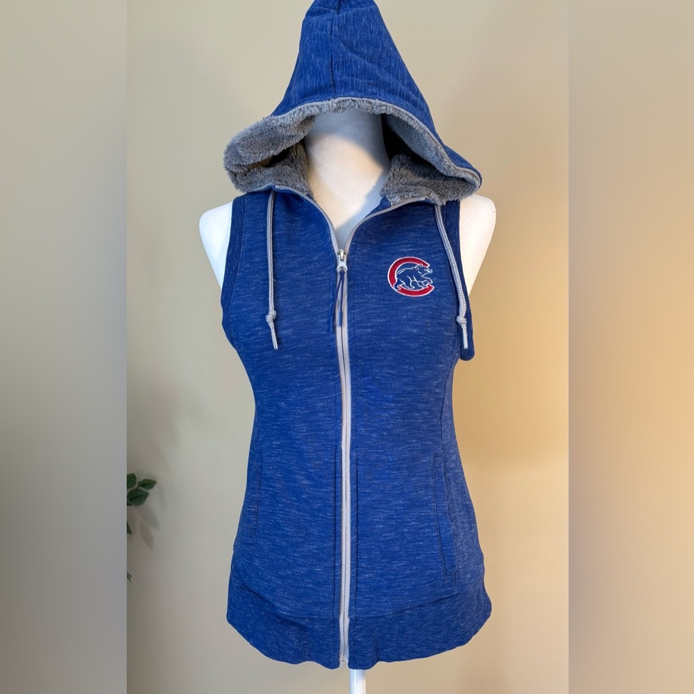 EUC Vest: Chicago Cubs, Faux-Fur Lined, Hoodie, Zip-Up, Extra Small/Small